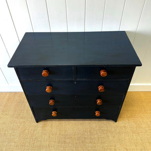 A Dark Blue English Pine Chest of Drawers Dresser c1890