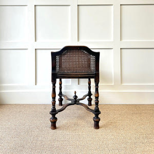 A Sturdy Antique English Caned Small Bench