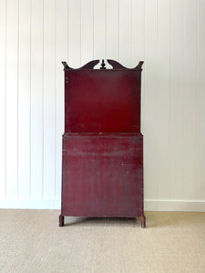 An Antique Red Chinoiserie Bookcase Cabinet or Hutch