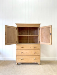 A Delightful 19th Century English Pine Linen Press Cupboard