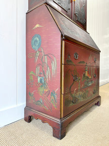 An Antique Red Chinoiserie Bookcase Cabinet or Hutch