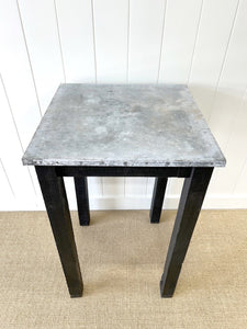 A Useful Zinc And Ebonized Oak High Top Table for Home or Garden