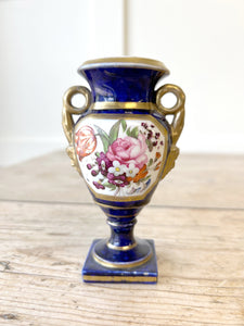 Royal Blue Floral Antique Vase in the style of Le Tallec Porcelain