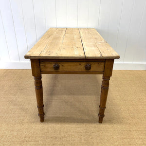 An Antique English Country Pine 4.5 ft Kitchen Dining Table with Scalloped Apron c1890