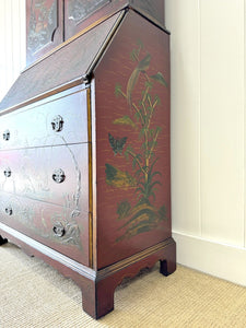 An Antique Red Chinoiserie Bookcase Cabinet or Hutch