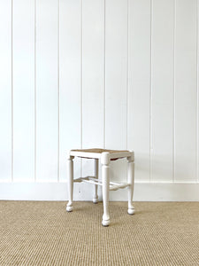 A Vintage English Wooden Stool with Rush Seat