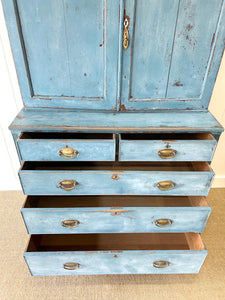 A Good Painted 19th Century English Pine Linen Press Housekeepers Cupboard