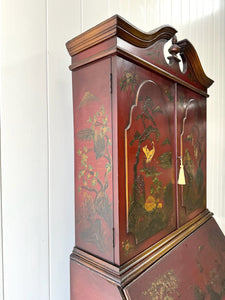 An Antique Red Chinoiserie Bookcase Cabinet or Hutch