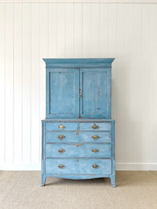 A Good Painted 19th Century English Pine Linen Press Housekeepers Cupboard