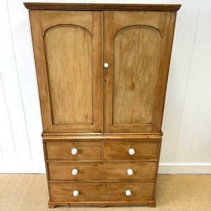 A 19th Century English Pine Linen Press Cupboard with Porcelain Knobs