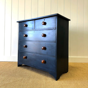 A Dark Blue English Pine Chest of Drawers Dresser c1890