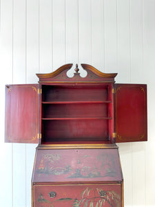 An Antique Red Chinoiserie Bookcase Cabinet or Hutch