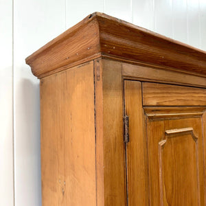 A 19th Century English Pine Linen Press Cupboard with Brass Hardware