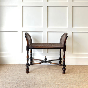 A Sturdy Antique English Caned Small Bench