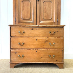 A 19th Century English Pine Linen Press Cupboard with Brass Hardware