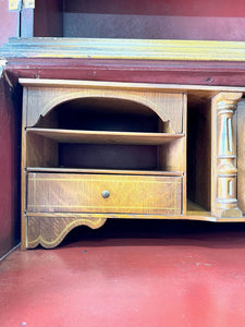 An Antique Red Chinoiserie Bookcase Cabinet or Hutch