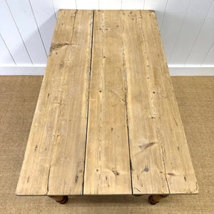 An Antique English Country Pine 4.5 ft Kitchen Dining Table with Scalloped Apron c1890