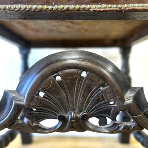 17th Cenutry Iberian or English Walnut Side Chair w/Richly Tooled and Studded Leather Seat & Back