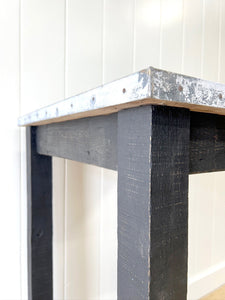 A Useful Zinc And Ebonized Oak High Top Table for Home or Garden