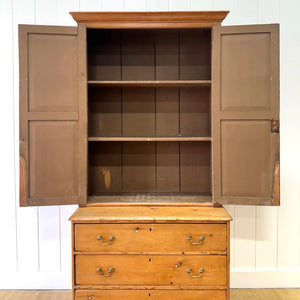 A 19th Century English Pine Linen Press Cupboard with Brass Hardware