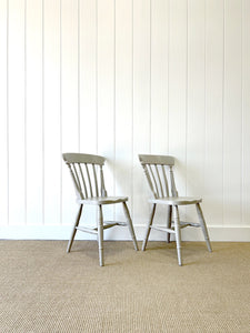 A Pair of 2 Vintage Slatback Chairs in French Grey