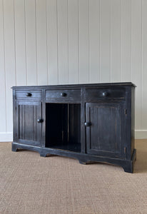 An Ebonzied English Country Pine Buffet Sideboard with "Dog Kennel" center c1860