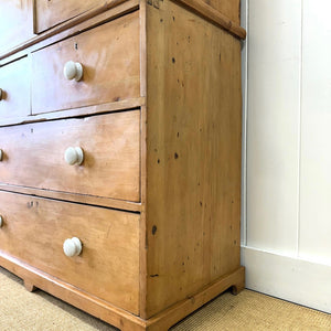 A 19th Century English Pine Linen Press Cupboard with Porcelain Knobs