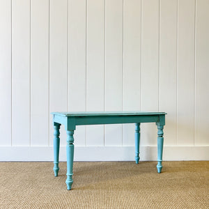 Antique English Country Pine Painted Blue Console Table c1890