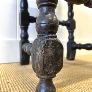 17th Century Iberian or English Walnut Side Chair, Richly Tooled and Studded Leather Seat & Back