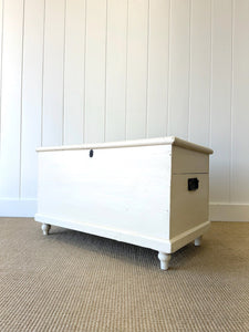 A Rustic Cream Painted English Pine Blanket Box or Coffee Table With Iron Handles