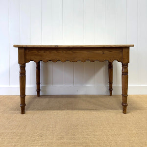 An Antique English Country Pine 4.5 ft Kitchen Dining Table with Scalloped Apron c1890