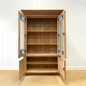 A Large French 19th Century Style Pine Bookcase with Glazed Doors