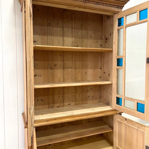 A Large French 19th Century Style Pine Bookcase with Glazed Doors