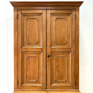 A 19th Century English Pine Linen Press Cupboard with Brass Hardware