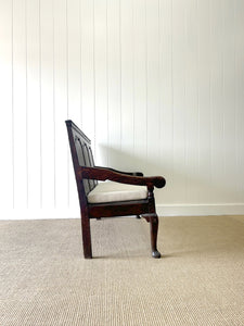 A Good 19th Century English Oak Settle with Freshly Upholstered Seat