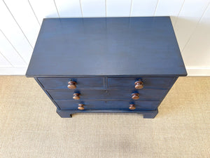 An Antique English Cobalt Blue Painted Pine Chest of Drawers Dresser c1890