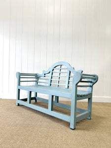 An Antique Robin's Egg Blue Painted Lutyens Garden Bench