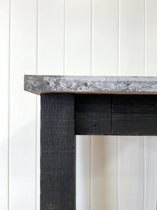 A Useful Zinc And Ebonized Oak High Top Table for Home or Garden