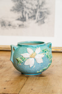 Clematis Teal Blue Vase by Roseville Pottery c1944