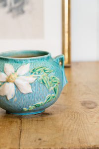 Clematis Teal Blue Vase by Roseville Pottery c1944