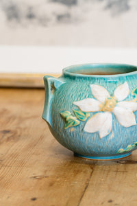 Clematis Teal Blue Vase by Roseville Pottery c1944