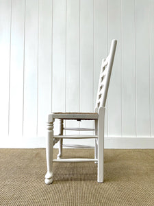 A Set of 4 Ladderback Rush Seat Chairs Painted White