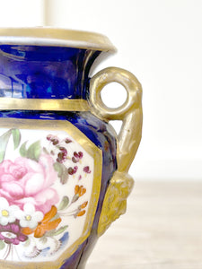 Royal Blue Floral Antique Vase in the style of Le Tallec Porcelain