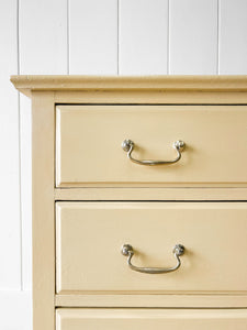 An Antique English Yellow Painted Pine Chest of Drawers Dresser c1890