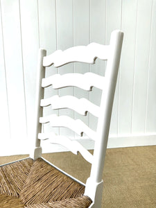 A Set of 4 Ladderback Rush Seat Chairs Painted White