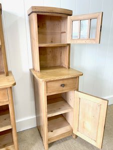 A Charming Pair of Antique Pine Nightstands with Upper Cabinets