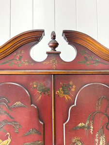 An Antique Red Chinoiserie Bookcase Cabinet or Hutch