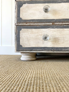 An Antique English Painted Pine Chest of Drawers Dresser with Bun Feet c1890