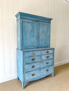 A Good Painted 19th Century English Pine Linen Press Housekeepers Cupboard