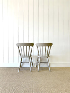 A Pair of 2 Vintage Slatback Chairs in French Grey